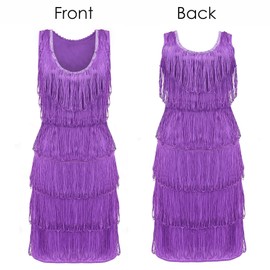 Purple Deluxe Flapper Dress - Large - Ladies Deluxe Purple Flapper Costume with Matching Sequin Headband and Silver Pearl Necklace - 1920's Party Dress