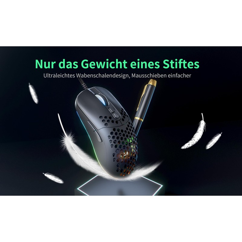 C306 Mouse Wired, Ultralight 70g Honeycomb Mouse, RGB 12800DPI Optical