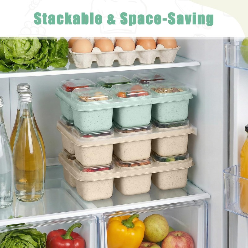 TAABHBU 3 Pack 6 Compartment Snack Containers with Lids, Snack