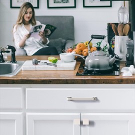 FURNIWARE Cabinet Handles,10 Pack Brushed Nickel Hardware Drawer Pulls,Zinc Alloy Kitchen Cabinet Door Handles Pull,128mm(5 Inch) Hole Center