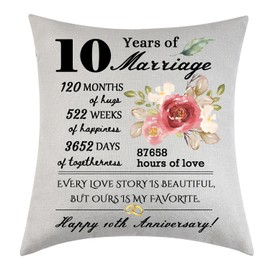 10 Years of Marriage Tenth Tenth Wedding Anniversary Throw Pillow Cover Keepsake Decoration Gift for Couples Women Men Husband Wife