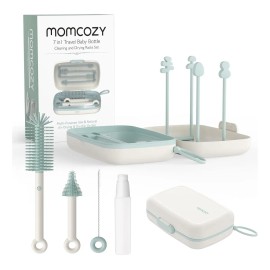 Momcozy Juego de Cepillos para Limpiar Biberones 7 En 1, Kit Limpiador de Biberones con Cepillo de Silicona Color Verde claro