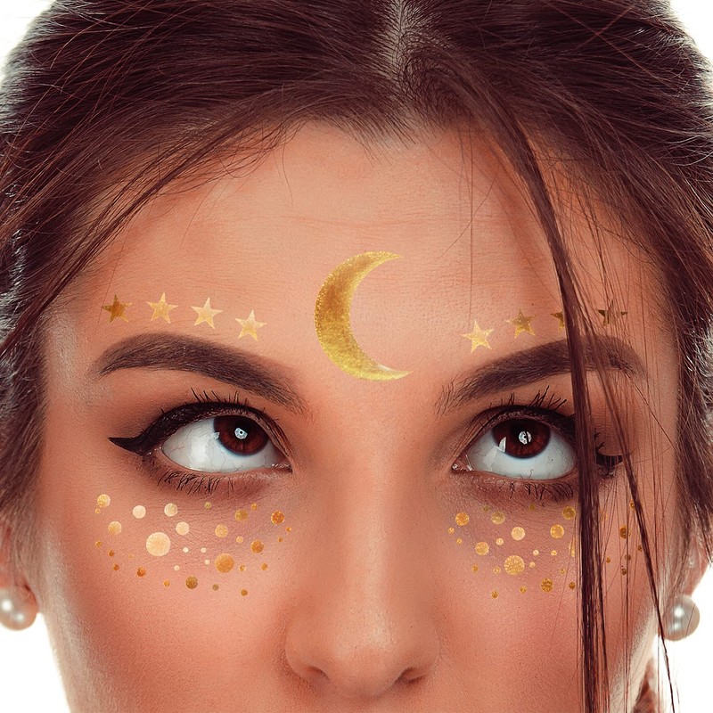 Face Tattoo Sticker Metallic Shiny Temporary Water Transfer Tattoo for