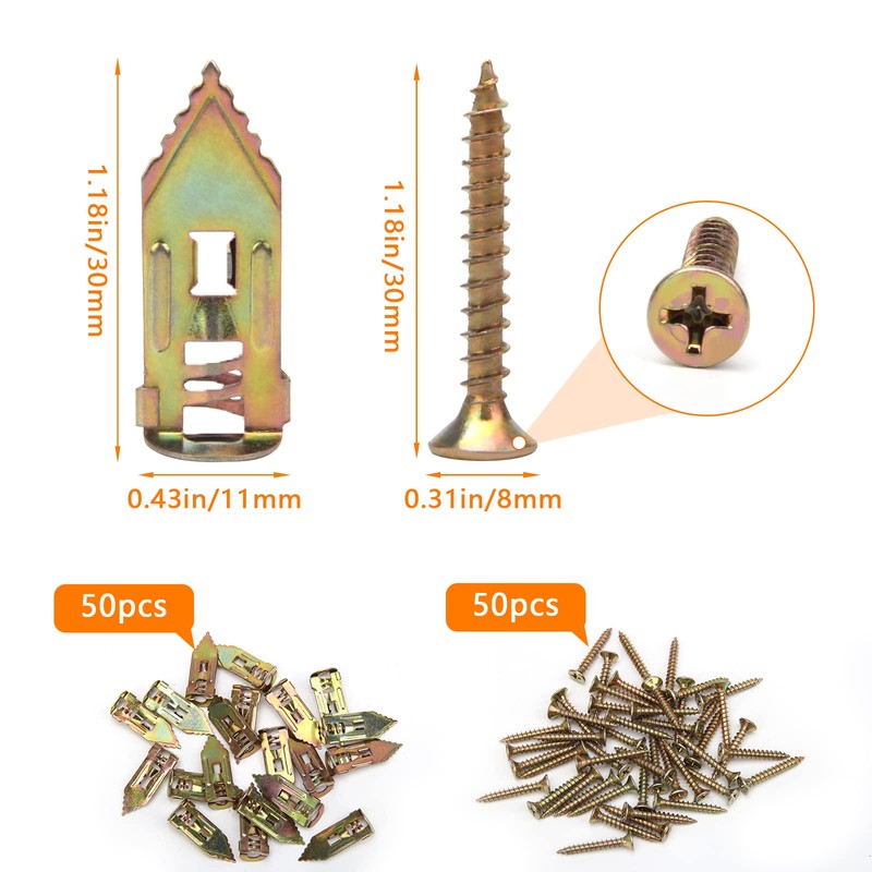 100Pcs Self Drilling Drywall Anchors with Screws, Ahier 50Pcs Metal