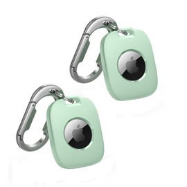 SURITCH for AirTag Holder 2 Pack, Keychain with Anti-Lost Carabiner Shockproof TPU Protective Case for AirTag for Kids, Keys, Pets, Luggage, Bags, 2 Pack -(Light Green *2)