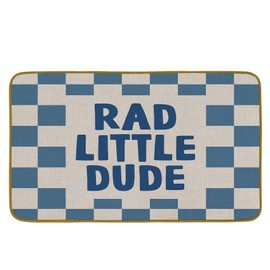 JUIOEIU Rad Little Dude Doormat, Blue Checkered Floor Mat, Boys Room Welcome Doormat for Boys Kids Toddler Bedroom Playroom Indoor Outdoor Front Door Porch Entrance Entryway Furniture (17 x 30 Inch)