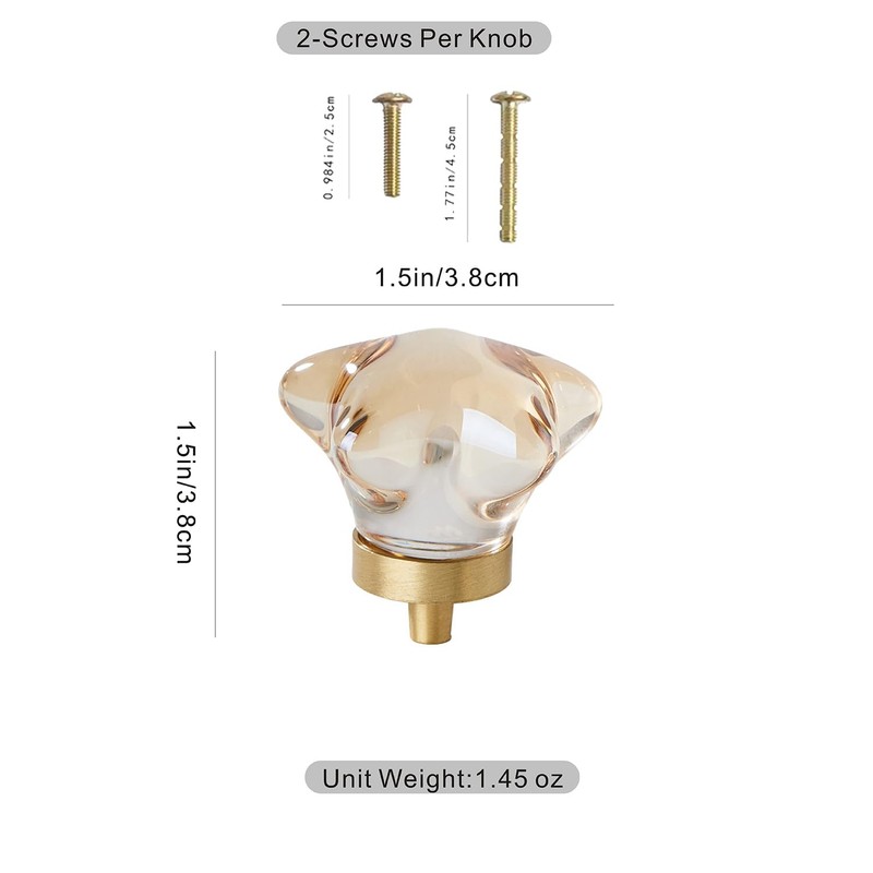 MAXWOLF Single Hole Star Crystal Cabinet Knobs - Premium Brass