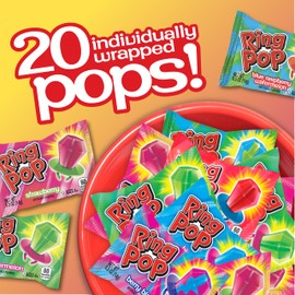 Ring Pop Ring Pop Lollipops, 20 Count Bulk Candy Variety Pack, Individually Wrapped Candy for Kids, Fun for Party Favors, Birthdays, Valentine's Day & Goodie Bags
