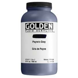 Fluid Acrylics by GOLDEN, Payne's Gray, 32 fl. oz. Jar, Professional Acrylic Paint, Semi-Transparent
