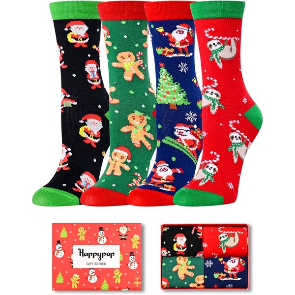 HAPPYPOP Crazy Socks Silly Socks Funny Socks for Kid, Fun Boys Novelty Girls Socks, Gnome Reindeer Gingerbread Socks, Christmas Gifts for Kids