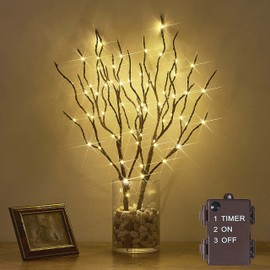 Hairui Twig Branches with Fairy LED Lights 18IN 70LED Battery Operated Lighted Brown Willow Branches for Home Witner Christmas Decoration Indoor Outdoor Use (Vase Excluded)