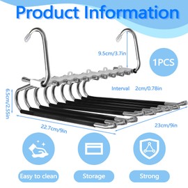 Roucerlin 9 Layer Non-Slip Pants Hangers Space Saving with 2 Hanging Modes, Multifunctional Trouser Jean Hangers Organizer Space Saver, Sturdy Metal Pants Rack for Closet Organization Clothes Skirts