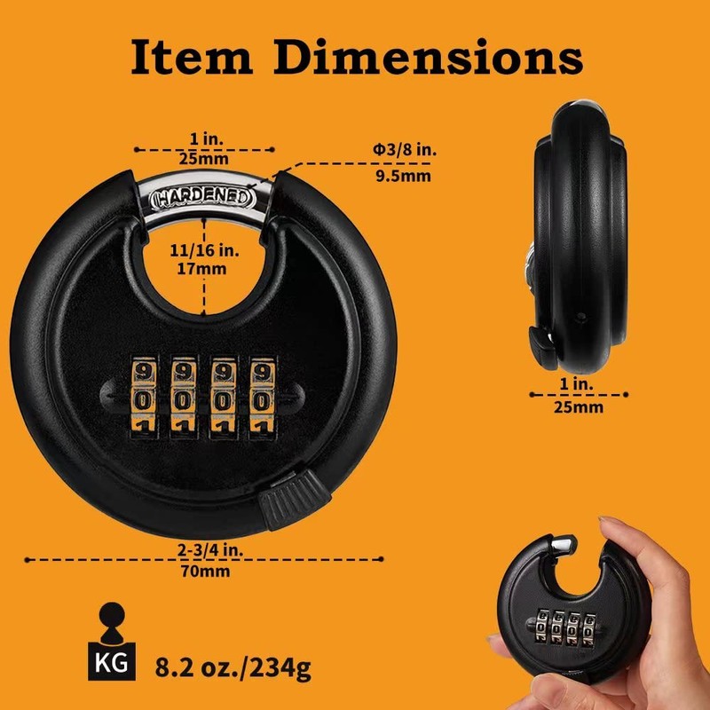 WULALACK 70mm Combination Discus Lock， Disc Padlock Combination for Garage,