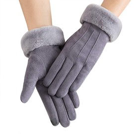 Women Winter Touchscreen Gloves Cold Weather Gloves With Warm Fleece Lining Soft Comfortable Thermal Texting Glove for Traveling, Cycling, Running - Color: Grey