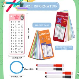 30 Sheet Times Tables Flash Cards, Times Tables, 15 Sheet Multiplication Flash Cards for Kids, 15 Sheet Addition Flash Cards with 4 Dry Erase Pens, Educational Math Flashcards for 1st to 3rd Grades