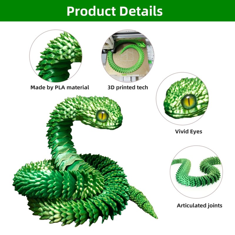 3D Printed Toys Snake 2Pcs, 3D Printed Fidget Toy, Collectable