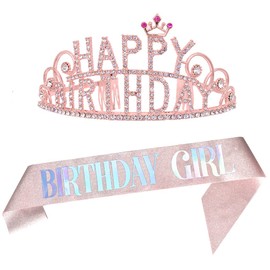 Tiara de cumpleaños y corona de faja, regalos para hija, hermana, amiga, niña, 4, 5, 8, 9, 10, 13, 15, 16, 18, suministros para fiesta de feliz cumpleaños