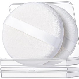Teenitor 2pcs Powder Puff, 4.13 Inch Powder Puff for Body Powder, Body Powder Puff Large Powder Puff Loose Powder Puffs Soft Velour Body Powder Puff and Container White