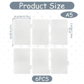 Pack of 6 Folder Dividers, A5 Index, Dividers, Dividers A5, 6 Holes Side Divider Notebook Dividers, for A5 Folder Ring Binder Planner Notebook (White)