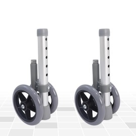 Dr. Aid Premium Auto Brake Walker Wheels – Replacement Wheel for Walkers, 5" Double Wheels with 5 Height Adjustments – Easy Installation, Pack of 2