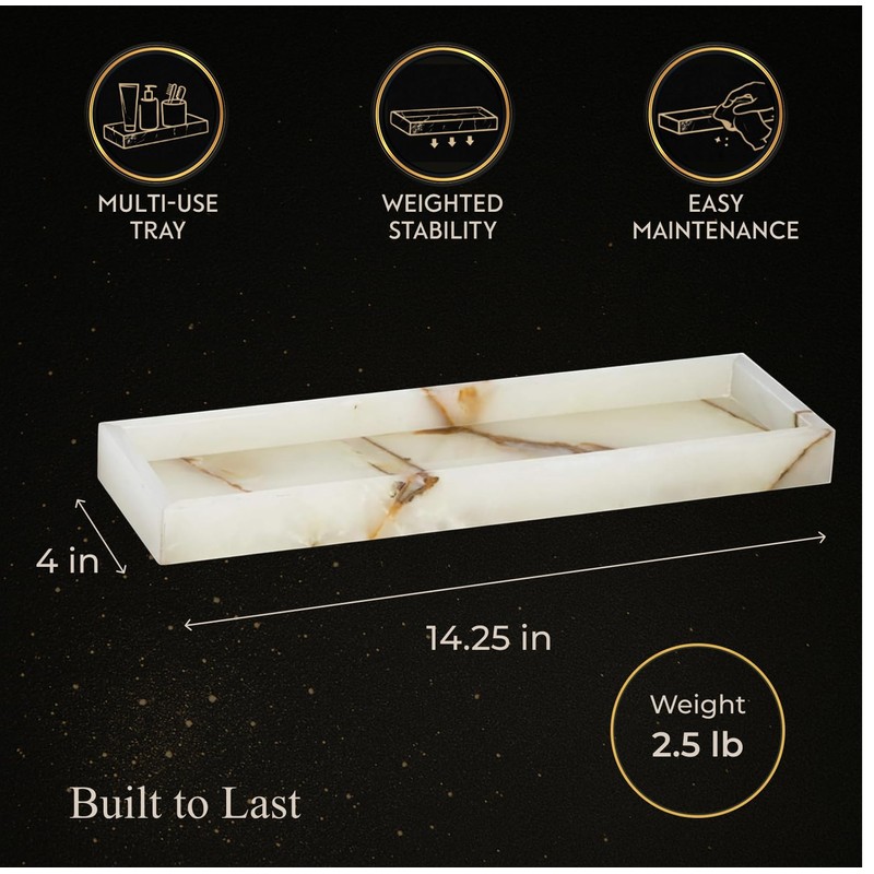 Bey-Berk International Green Onyx Marble Bath Tray, White & Tan