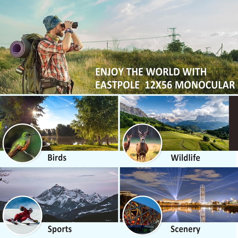 Monocular 12x56 High Power Monocular Telescope for Adults with Smartphone