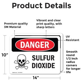 (2 Pack) Sulfur Dioxide OSHA Danger Sign 14 Inch X 10 Inch Vinyl Label Decal Sticker Weather Resistant, UV Protected for Workplace, Business, and Construction Site, Made in the USA