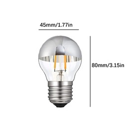 G45 G14 Globe Half Chrome Light Bulb 2W Dimmable G45 Silver Mirror Reflected Light 20W Equivalent Warm White 2700K Silver Tipped Mirror Light Bulb E26 Base Decorative LED Edison Bulb, 6 Pack