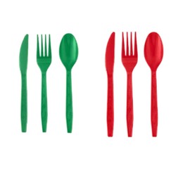 2 Pack Bundle Green Red Plastic Utensils Combo Pack - 96 Count Parties Events Durable Disposable Cutlery Cook Serve Kitchen