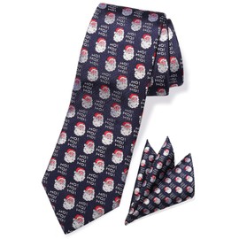 TaecMin Corbata de Navidad para hombre con pañuelo y pañuelo, azul marino (C-Navy Blue), Talla única