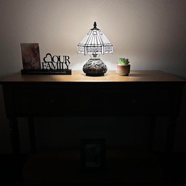 enjoy decor lamps Tiffany Mini Table Lamp White Hexagon Stained Glass Included LED Bulb Dragonfly Base for Living Room Dining Room Bedroom Bedside 12" H*8" W