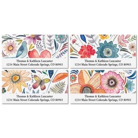 Embroidered Florals Deluxe Return Address Labels - Set of 144 1-1/8" x 2-1/4" Self-Adhesive, Flat-Sheet Labels, by Colorful Images (3 Designs)