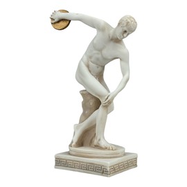 Discobolus Discus Thrower Male Athlete Greek Romanesque Grey Patina Statue Sculpture 21cm