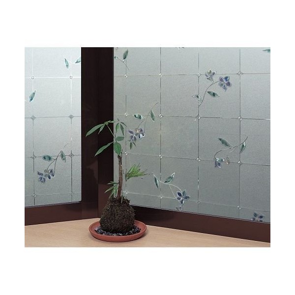 Glass Film Small Flower Width 35.4 x Length 36.2 inches (90 x 92 cm), Blue GPL-9260