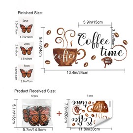 AHQKCRF 3D Butterfly Coffee Bar Wall Stickers Decor Dining Room Decor Wall Decals Peel and Stick Removable DIY Coffee Station Wall Art Decorations for Kitchen Bedroom Living Room Office