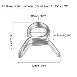 uxcell Double Wire Spring Hose Clamp, 10pcs 304 Stainless Steel 5mm Inner Dia Fit 5.5mm-6.2mm OD Hose Fuel Line Silicone Tube Spring Clips