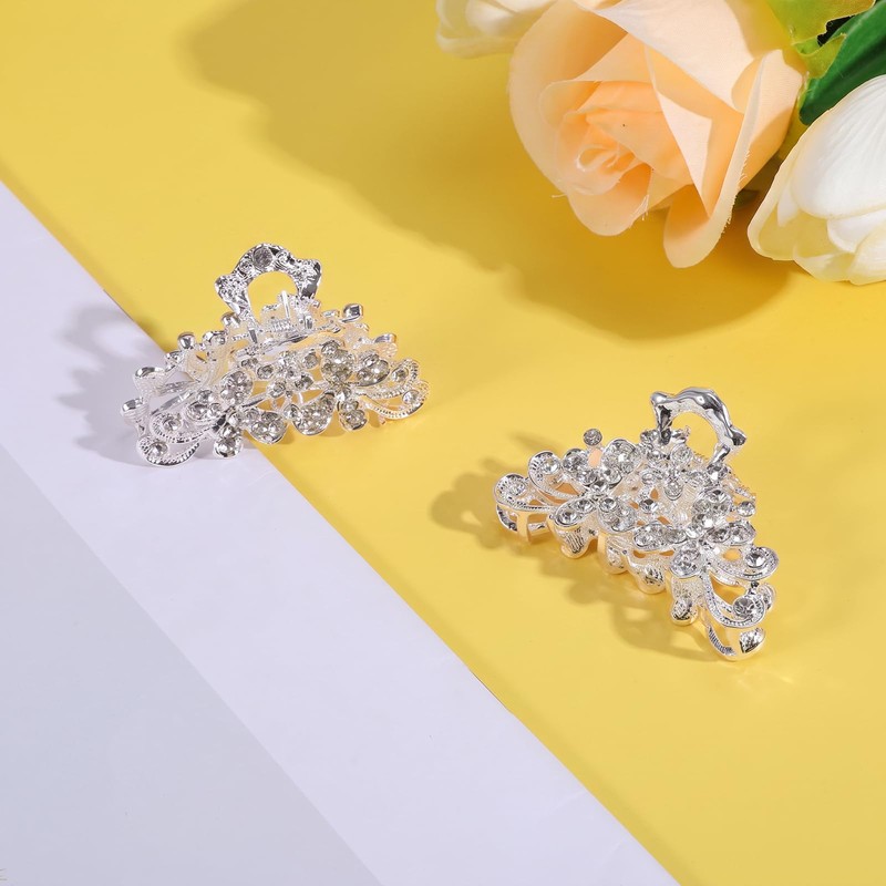 2 PCS Rhinestone Hair Clips Glitter Hair Claw Clips for