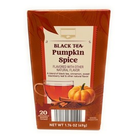 Pumpkin Spice Black Tea, Naturally Flavored with Cinnamon and Blackberry Leaf Notes, Caffeinated 20 bags 1.76oz/49g - Pack of 1