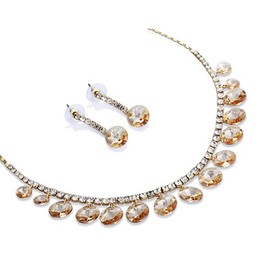Womens Jewellery Set, Timeless, Simple, Dangling Swiss Crystal Elements Necklace & Matching Earrings. 14K Gold Topaz or Silver Rhodium. Under £10, Gift idea for Christmas, Wedding by Janeo Jewels