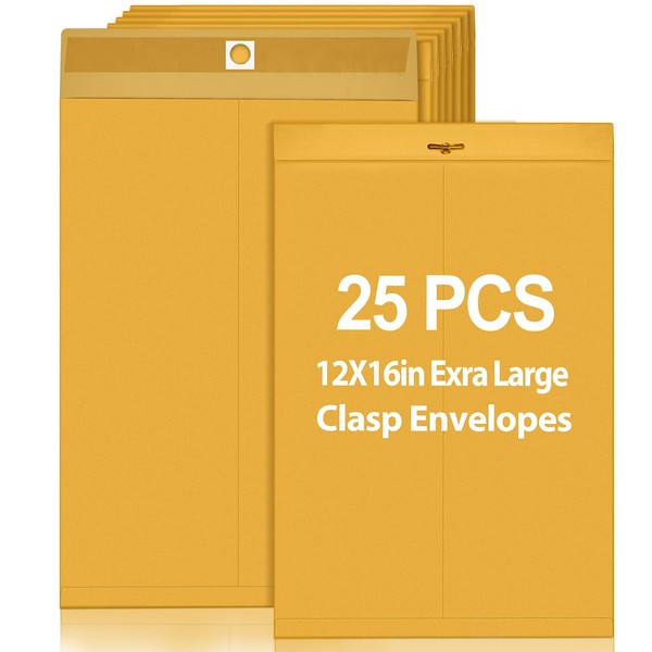 Motipuns 25 Pcs Large Clasp Envelope 12 x 16 Inch