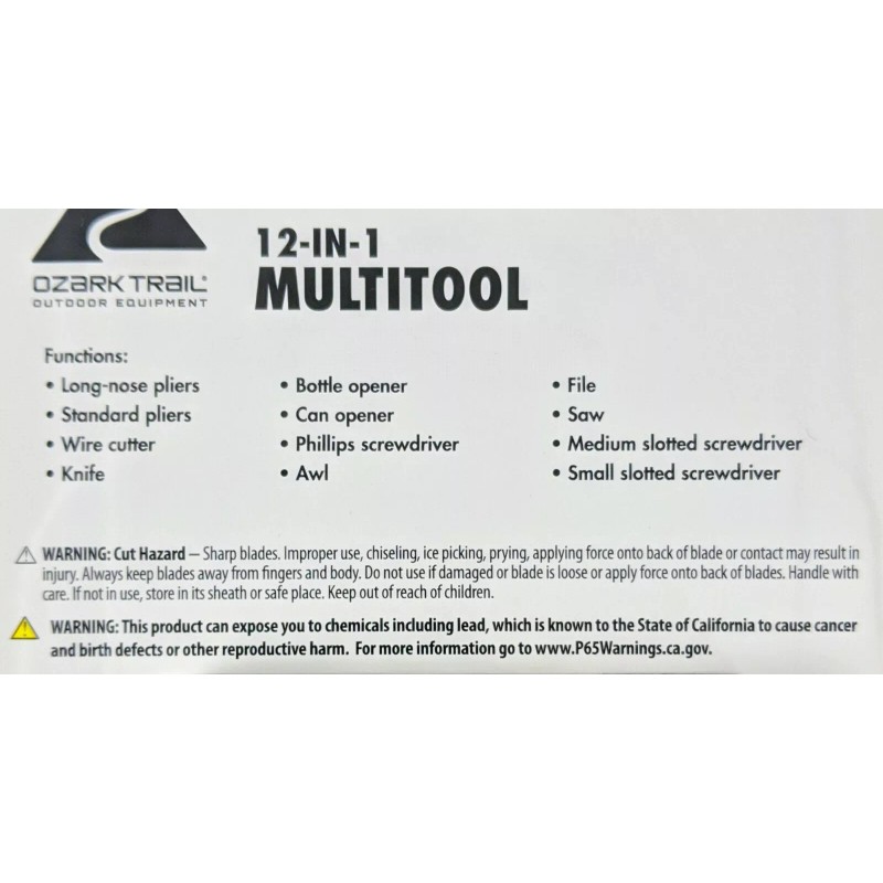 Ozark Trail 12 in 1 Multi Tool Black - NEW