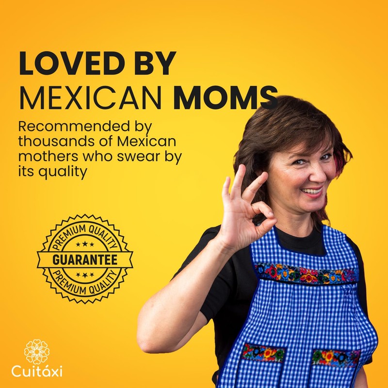 Cuitáxi Traditional Mexican apron for women with pockets beautiful flower