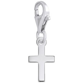 Sterling Silver Cross Charm with Lobster Claw Clasp, Charms for Bracelets and Necklaces