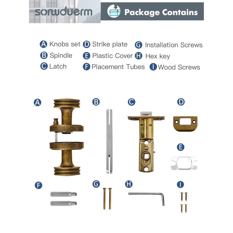 SORWDUERM 2 Pack Antique Brass Bronze Door Knob Interior Privacy