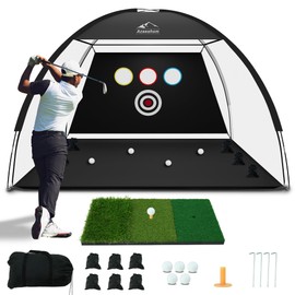 Golf Net, 10x7 Ft Golf Hitting Net with Tri-Turf Mat, Multi-Target Golf Practice Net for Outdoor/Indoor Chipping & Driving, Ideal Gift for Men/Dad/Husband/Golfers