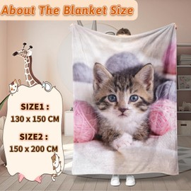 LLTTEER Cat Motif Cuddly Blanket for Children, Cats Flannel Blanket, Children's Blanket, Cat Motif Fluffy Plush Blanket, Fleece Blanket, TV Blankets for Bed, Sofa (Cat 02, 130 x 150 cm)