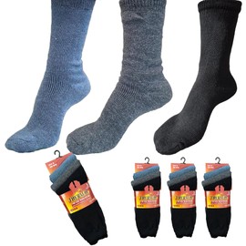 K58 Thermal Men's Winter Socks (COLOURED) 3 Pack - Brushed Warm Socks in BLACK, GREY & BLUE, UK 6-11 / EU 39-45, Soft and Insulated, Ideal for Cold Weather, Outdoor Activities, and Daily Wear