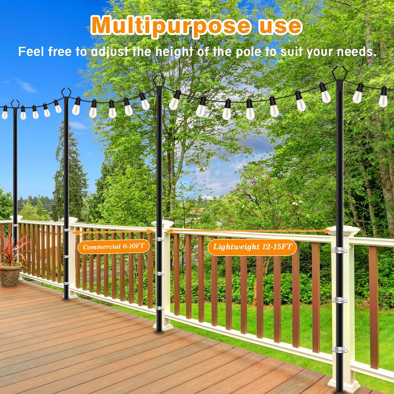 LETIANPAI 4 Pack String Light Poles,10 Ft Metal Poles with