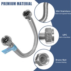 PevePexe 2 PACK, 18" Length Stainless Steel Flexible Corrugated Water Heater Connector, Water Heater Hose 1"FIP x 1" FIP, 1 Inch SS304 Flex Pipe Hose For Water Softener(0.7"ID)