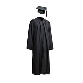 Robe Academicus Complete Set: Satin Academic Talar + Graduation Hat with Tassel and Current Year Number, black